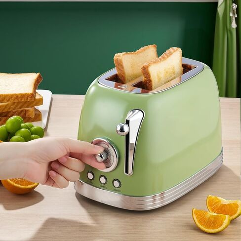Wiltal Green Cute Retro Toaster 2 Slice with 1.58" Wide Slots, with Stainless Steel Lid, with Warming Rack, Preheat, Defrost, Countdown Timer Display in Saudi Arabia