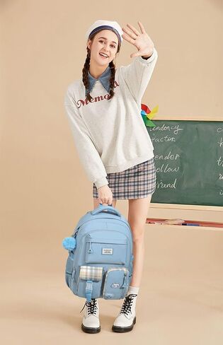School Backpack for Teen Girls, Big Student Laptop Backpack Aesthetic Bookbags for College Women Elementary Middle High School Travel Mochilas Escolares, Black in Kuwait
