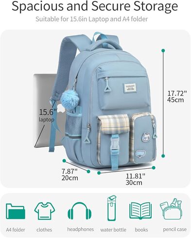 School Backpack for Teen Girls, Big Student Laptop Backpack Aesthetic Bookbags for College Women Elementary Middle High School Travel Mochilas Escolares, Black in Kuwait