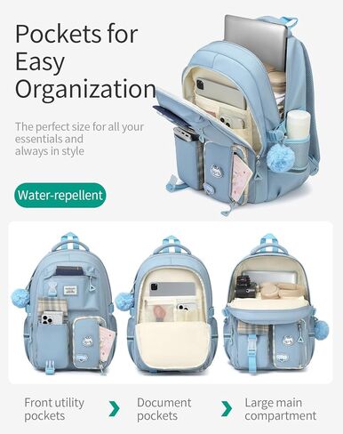 School Backpack for Teen Girls, Big Student Laptop Backpack Aesthetic Bookbags for College Women Elementary Middle High School Travel Mochilas Escolares, Black in Kuwait