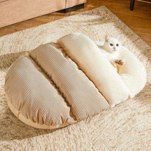 Cat Bed - Pet Slipper Cave Bed for Indoor Cats and Small Dogs, Self Warming, Cozy & Soft Plush, Anti-Slip & Durable, Washable for Kittens and Puppies Under 15 lbs (24"x16", M, Light Brown) in Saudi Arabia