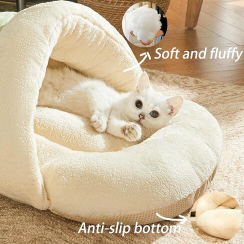 Cat Bed - Pet Slipper Cave Bed for Indoor Cats and Small Dogs, Self Warming, Cozy & Soft Plush, Anti-Slip & Durable, Washable for Kittens and Puppies Under 15 lbs (24"x16", M, Light Brown) in Saudi Arabia