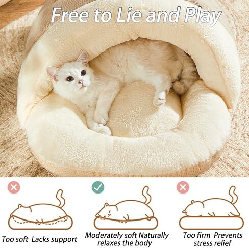 Cat Bed - Pet Slipper Cave Bed for Indoor Cats and Small Dogs, Self Warming, Cozy & Soft Plush, Anti-Slip & Durable, Washable for Kittens and Puppies Under 15 lbs (24"x16", M, Light Brown) in Saudi Arabia