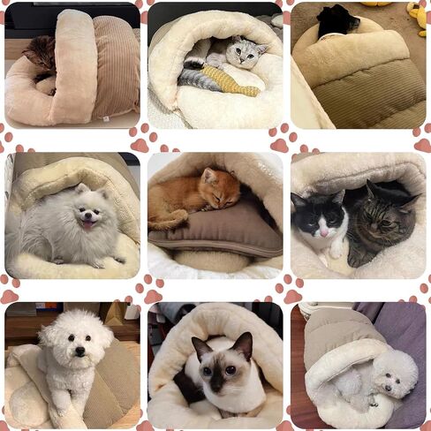 Cat Bed - Pet Slipper Cave Bed for Indoor Cats and Small Dogs, Self Warming, Cozy & Soft Plush, Anti-Slip & Durable, Washable for Kittens and Puppies Under 15 lbs (24"x16", M, Light Brown) in Saudi Arabia