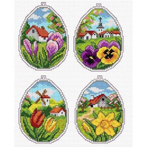 Wizardi Counted Cross Stitch kit with Plastic Canvas "Easter Eggs" Set of 4 Designs 7667 Orchidea
