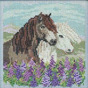 Mill Hill Hill Icelandic Horses Beaded Cross Cross Stitch Kit Butons & Beads 2024 Spring Series MH142415