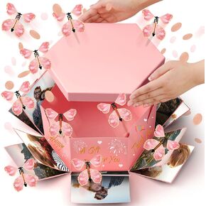 Dunzoom Flying Butterfly Surprise Gift Box,Mother's Day Gift Idea,Large DIY Birthday Explosion Box with 12 Pcs Flying Butterfly,Exploding Fantasy Decor for Birthday,Wedding,Anniversary Party