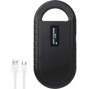 PET ID Microchip Scanner 134.2KHz SMART SMART HOYHELD ID SCANNER يدعم ISO11784/ISO11785 ، FDXB ، ID64 RFID تخزين تخزين البيانات إلى واجهة USB القابلة لإعادة الشحن (أسود)