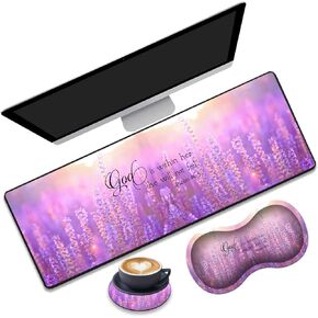 Desk Pad Gaming Mouse Pad + Wrist Rest Support Pad + Coaster, 31.5'' × 11.8'' Durable Non-Slip Extended Computer Mouse Pad, Suitable for Office and Home, Quote Bible Verse Psalm 46:5 in Kuwait