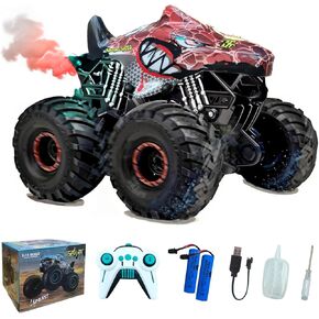 RC Shark Monster Truck Tuy 1:16 2.4 جيجا هرتز سيارة التحكم عن بُعد سيارة 2 سرعات مع بخاخ صوت خفيف 2 بطاريات قابلة للشحن هدايا للأطفال الفتيات الذين تتراوح أعمارهم بين 6 و 12 عامًا