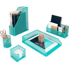 Blu Monaco 5 قطع Dark Teal Desk Organizer Set - ملحقات مكتب للنساء - Teal Desktop Organization