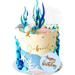 Dolphin Cake Cupcake Toppers تختار المخلوقات البحرية موضوع استحمام الطفل أطفال عيد ميلاد ديكورات الكعكة اللوازم