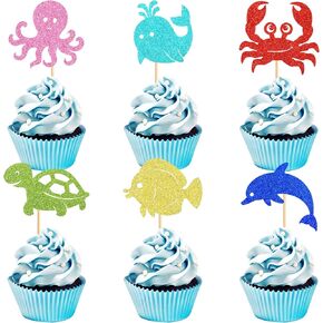 Ercadio 24Pcs Ocean Animal Cupcake Toppers Under the Sea Octopus Cupcake Picks Crabs Seahorses Whales Cake Decorations for Under the Sea Theme Baby Shower Birthday Party Supplies