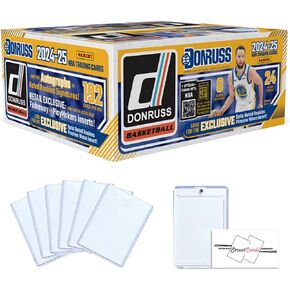 2024-25 Panini Donruss NBA Basketball Retail Box مع 192 بطاقة + 6 Toploaders + حامل مغناطيسي + بطاقات تريج ستارز المغناطيس!
