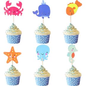 Memovan Shark Cupcake Topcake Toppers 30pcs Shark Cake يلتقط المحيط بحرش كوب كيك توبيبر سمك القرش كب كيك ديكورات للأطفال