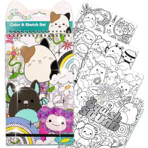 مجموعة Squishmallows الأصلية Color & Sketch ، كتاب رسم مؤلف من 15 صفحة ، كتاب ملون ورسم ، لوحة رسم ، وسادة رسم للأطفال ، كتب تلوين للأطفال ، كتب تلوين لطيفة ، كراسة رسم صغيرة ، كتاب تلوين