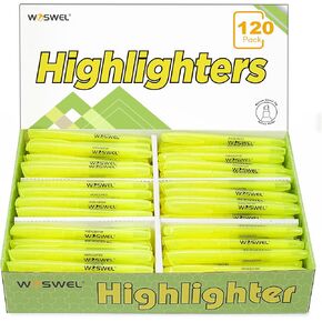 Bulk Highlighters ، و Woswel 120 حزمة علامات تمييز أصفر فلورسنت مصممة لتسطير ، وشفاف القلم الفلورسنت الشفافة ، وعلامة نقطة إزميل عريضة ، مثالية للفصل الدراسي ، والمكتب ، والمنزل