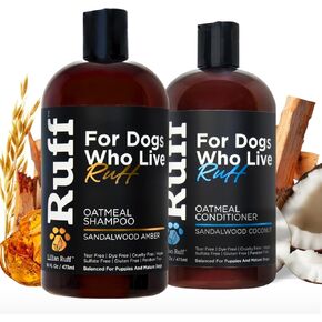 Ruff by Lillian Ruff Oatmeal Dog Shampoo & Depalyer with Aloe & Coconut Oil | يخفف الحكة والمناطق الساخنة | ترطيب وبلزيل | آمن للجرو | صنعت الولايات المتحدة الأمريكية
