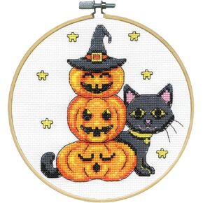 التصميم Works Crafts Inc. Cat مع القرع العد Cross Cross Stitch Kit W/Hoop
