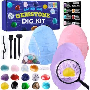 3 حزمة Easter Egg Dig Kit حقيقية أحجار كريمة مجموعة الحفر للأطفال عيد الفصح الجيولوجيا ألعاب موسيقى الروك حفر مجموعة هدية تعليمية للبنين فتيات الفتيات عيد الفصح.