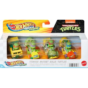 Hot Wheels RacerVerse, Set of 4 Die-Cars 1:64 Scale Toy Cars Optimized for Driving on Tracks with Pop Culture Characters as Drivers