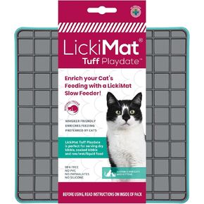Lickimat Tuff Cat ، Duty Duty Playdate ، Cat Slow Feeder Lick Mat ، مخفض القلق الملل ؛ للطعام ، والعلاج ، الزبادي ، أو زبدة الفول السوداني. بديل ممتع لسلاح قطة بطيئة التغذية أو الطبق ، الفيروز