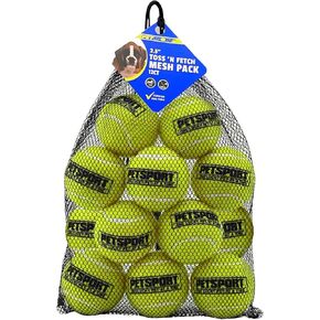 Petsport Yellow Tennis Ball Dog Toys | 12 حزمة متوسطة (2.5 ") حيوانات أليفة آمنة وكرات مطاطية مع حقيبة حمل | لعب جلب ، تشاك أو إرم في حديقة الكلاب | يناسب قاذفة الكرة القياسية