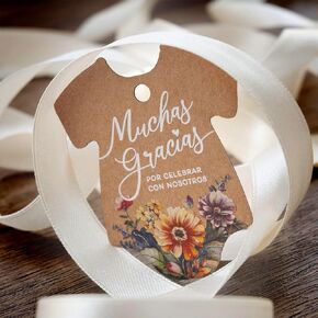 Summer-Ray 50pcs Baby Onesie Baby Shower Favor Thank You Tags Muchas Gracias Tags (White Linen) in Kuwait