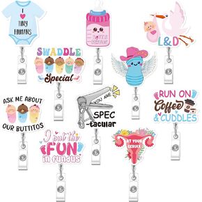 10 Pcs Labor and Delivery Badge Reel, Cute NICU ID Badge Holder Retractable Clip, Labor and Delivery Essentials Nurse Gifts