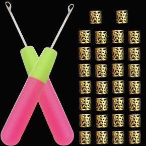 30 PCS Gold Hair Cuffs +2 PCS Crochet Hook Braiding Hair for Crochet Braids Loc Jewelry for Black Women in Kuwait