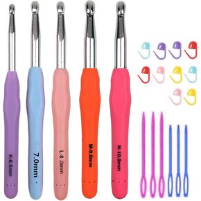 weabetfu حجم كبير بحجم 6.5 مم (k) /7.0mm/8.0mm (l)/9.0mm (m)/10.0mm (n/p) خطافات الكروشيه ، خطاف الكروشيه الطويل الإضافي للأيدي المفصل ، قبضة مريحة مقابض ناعمة.
