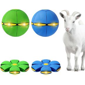 لعبة كرة الماعز 3pcs مع 6 أضواء ، كرة قرصية صحن فاصلة تفاعلية لتلعب تخصيب حصان كلب الماعز لبقرة الأغنام المزرعة (الأزرق والأخضر والوردي)