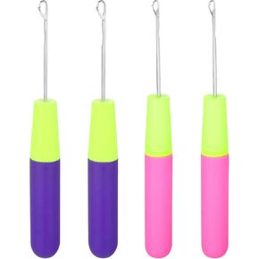 خطاف الشعر Oruola 4pcs ، أدوات ربط المزلاج ، أحجام مختلفة من إبر الكروشيه للشعر ، خطاف الكروشيه المعدني مع مقبض بلاستيكي للضفائر الصغيرة ، تمديد الشعر ، الريش والسجاد