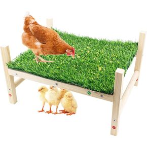 FlidRunest Extra-Large Multifunctional Wooden Chicken Toys, Artificial Grass Foraging Bed Toy, Safe Chick Enrichment Toys for Boredom, Wood Chicken Perch,Training Foraging Toys for Chick