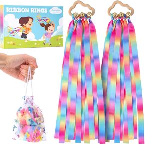 2pcs ribbon kites ، شرائط الرقص ، قوس قزح للرقص مع حلقة خشبية وأجراس للرقص الفني ، الجمباز ، الترفيه ، الديكور والحفلات