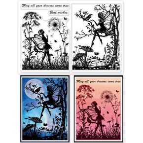 GLOBLELAND Fairy Mushroom Silhouette Clear Stamps Fairy Mushroom Silhouette Decorative Clear Stamps Silicone Stamps for Card Making and Photo Album Decor Decoration and DIY Scrapbooking
