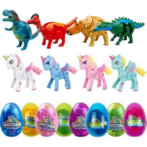 Anditoy 8 Pack Jumbo Unicorn & Dinosaur Deformation Eggs Prefilled Plastic Easter Eggs with Toys Inside for Kids Boys Girls Toddlers Easter Basket Stuffers Gifts Fillers Party Favors