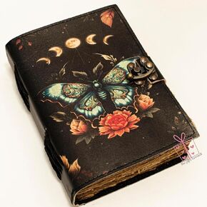 Handmade Leather Witch Journal – Vintage Luna Moth Journal, Book of Shadows Journal with 200 Pages, Witchy Journal for Writing, Grimoire, and Sketching (6x8 inch)