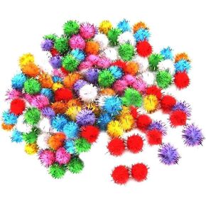 Random Color Mini Colorful Sparkly Glitter Tinsel Pompom Balls Toys f/Dog Cat Bird Pack of 100 Nice and Professional Pet Supplies