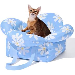 VETRESKA Pet Car Seat for Small Dogs - Washable Cat Carrier for Car Seat Portable Puppy Dog Bed, Pet Travel Carrier Bed with Safety Clip-On Leas