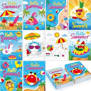 36 PCS Summer Beach Colling Books for Kids Summer Summer Beach Party Party Fords Mini Colling Book Party Fords with Flamingo Watermelon Student Of End of Year