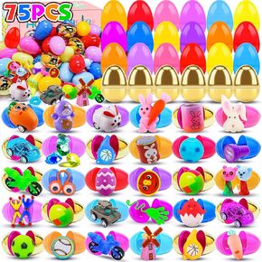 75 PCS Precs Easter Eggs مع ألعاب ، بيض عيد الفصح المملوءة مع ألعاب في الداخل ، حشوات سلة عيد الفصح للأطفال ، بيض مملوءة مسبقًا لصيد بيض عيد الفصح ، تفضل حفلات عيد الفصح للأطفال ، جوائز الفصول الدراسية