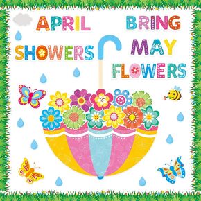 102 PCS Spring Flower Bulletin Decoration April Armers Bring May Flowers Crutouts for Spring Classroom Back to School Home Wall Party Decor
