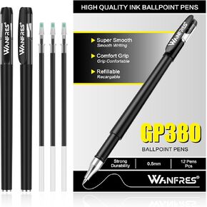 GEL INK BARLOINT PEN 0.5 مم 12 حاملي قلم 24 عبادة ، قلم الحبر الأسود ، الحبر القابل لإعادة الملء ، سريع التجفيف ، مناسب للطلاب للقيام بالواجبات المنزلية ، الكتابة ، ملاحظات الاجتماع ، العلامات ، التجميع اليدوي المطلوب.