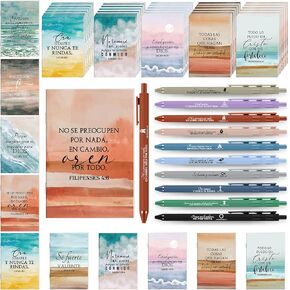 Kosiz 80 PCS المفترات المسيحية الإسبانية مع Proint Pens Mother's Church Higms Bulk Floral Mini Bible Bible Notebooks Delief Inspirations for Women Men Men Teacher Church (ألوان أنيقة)