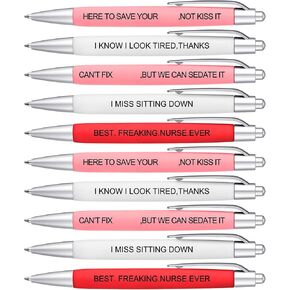 10 Pcs Nurses Ballpoint Pens Funny RN Gifts for Nurses Cute Gifts Black Ink Writing Pens for Medical Assistants Students Workers Office