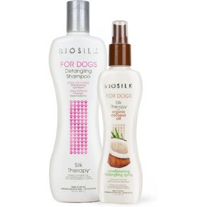 BioSilk for Dogs Detangling Spray & Shampoo Bundle | Conditioner Spray with Coconut Oil, 7 Fl Oz & Matted Hair Detangler Shampoo, 12 Fl Oz | Made in The USA
