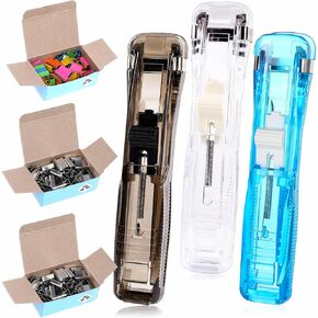 3pcs موزع مقطع الورق ، موزع مشبك الورق المحمول باليد مع 150 PCS Paper Clam Clip ، Clam Clip Dispenser Mini Push Stapler ، Clam Clip Dispenser for Office School Files Exsivents