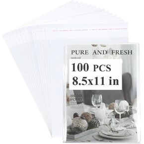 100 Pcs Resealable Magazine Bags Thick Clear Plastic Sleeves for 8.5x11 Inch Paper,Comic Book,Art Prints (Bag Size:8.75x11.06 inch)