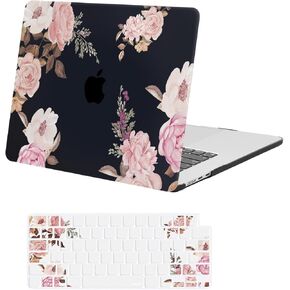 MOSISO Compatible with MacBook Air 15 inch Case 2025 2024 2023 Release M4 A3241 M3 A3114 M2 A2941 Liquid Retina Display&Touch ID, Protective Plastic Peony Hard Shell Case & Keyboard Cover Skin, Black